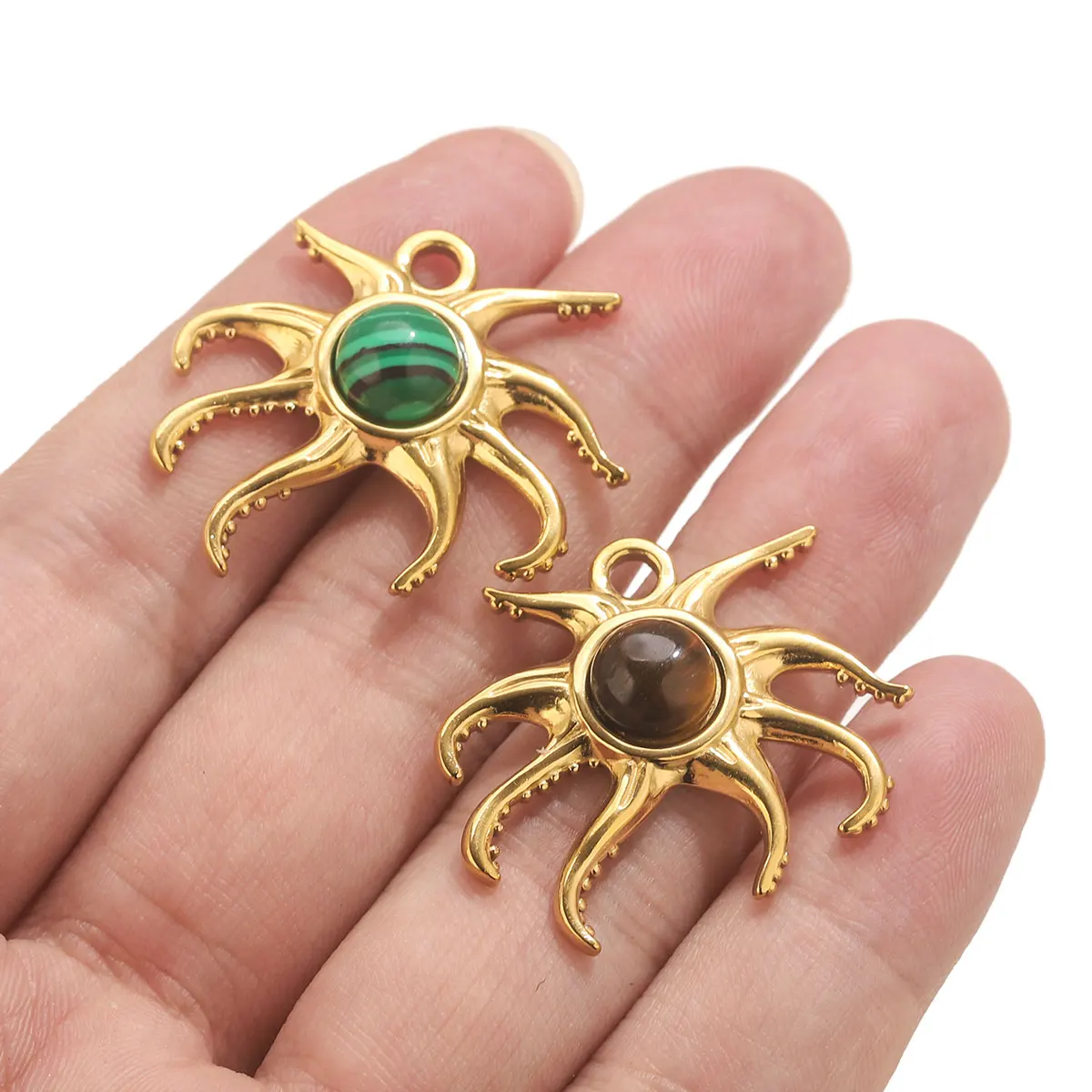 

4PCS Stainless Steel Octopus Pendant Set with Natural Gemstones Women's Earrings and Necklaces 18K Gold Jewelry Accessories 2025
