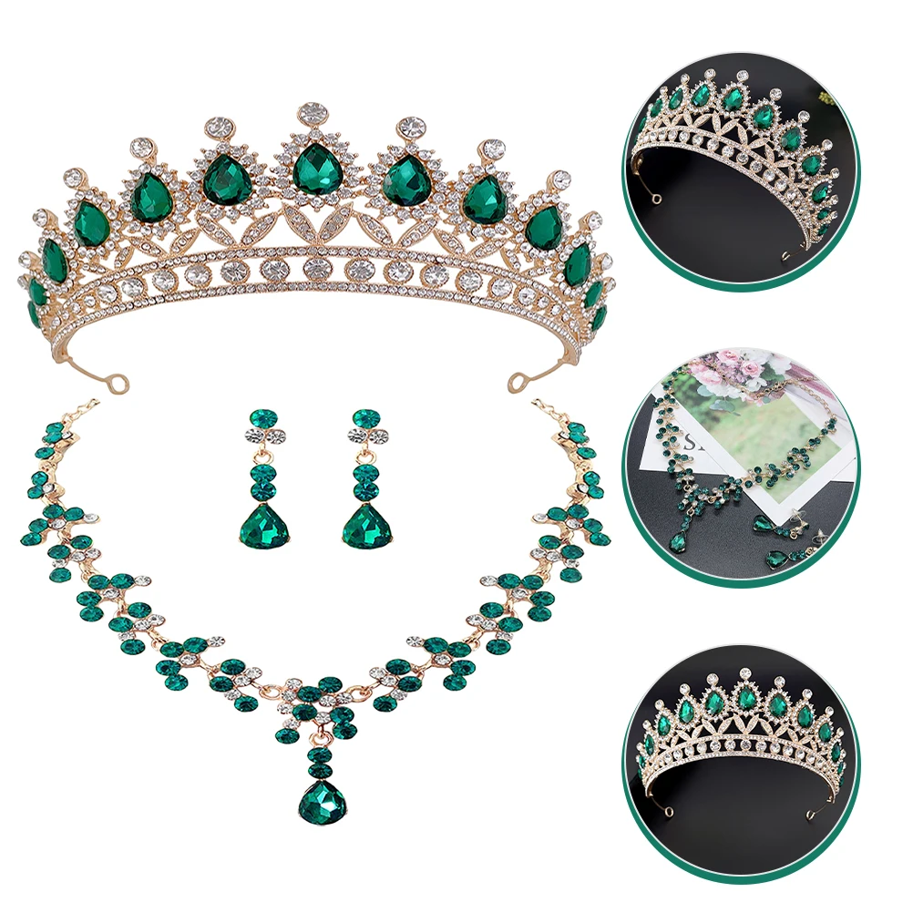 

1Set Bridal Rhinestones Crown Necklace Earrings Wedding Jewelry Tiaras for Bride Party Cosplay Evening Banquet