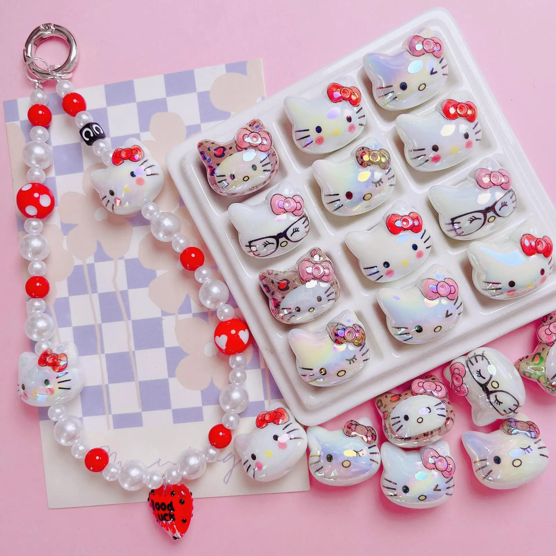 

5/30PCS Colorful Kitty Cat Straight Hole Bead Bead DIY Mobile Phone Chain Handmade Bag Hanging Jewelry Material Accessories