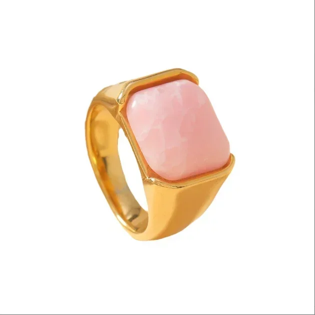 Joyería de moda, nuevo anillo turquesa cuadrado rosa con ajuste geométrico, cristal de acero de titanio, anillo austriaco para mujer