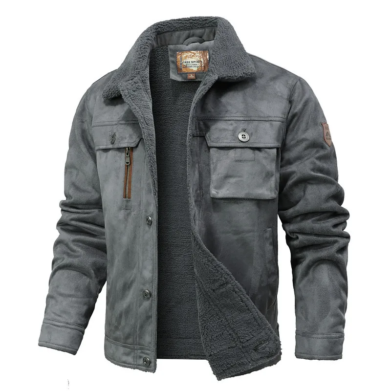

New Fashion Men Multi Pockets Leather Jackets Male Fleece Warm Leather and Fur Integrated Jackets and Coats Slim Fit Jaquetas 5X
