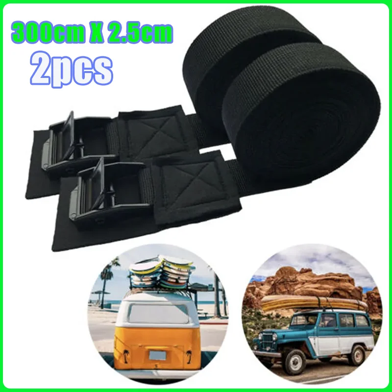 

300cm X 2.5cm Car Roof Rack Tension Cord Cam Buckle Strap Tie Down Strap Luggage Bag Quick Release Fixing Tool For Kayak Bike