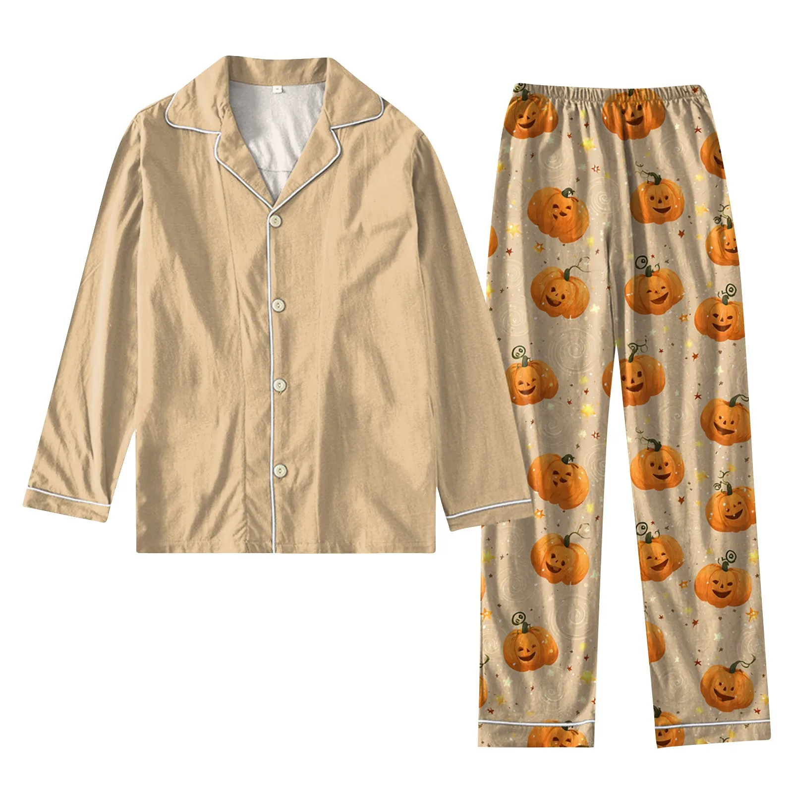 

Popular Women's 2 Piece Halloween Style Printed Suit Long Sleeve Button Up Top Wide Leg Pants Suit Set Pajamas Home Casual Suit