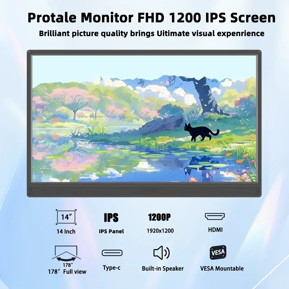 14" Tragbarer Touchscreen FHD 1920x1200 16:10 IPS Panel Sekundäranzeige Computermonitor Typ-C HDMI für Xbox Switch Laptops
