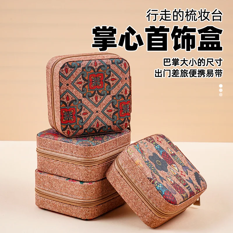 

Portable Palm-Sized Jewelry Box Vintage Multi-Compartment Organizer for Earrings Rings Necklaces Small Accessories