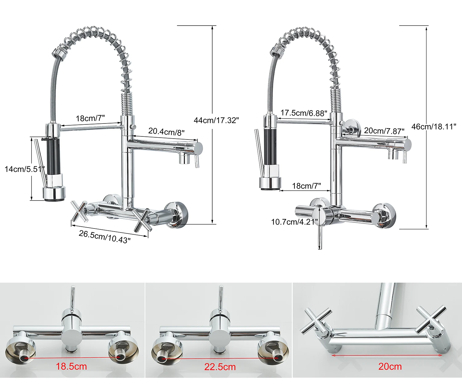 Black Kitchen Faucet 360 Rotation Pull Down Hand Sprayer with Buckle Kitchen Taps Wall Mounted Cold Hot Water Mixer Taps Chrome