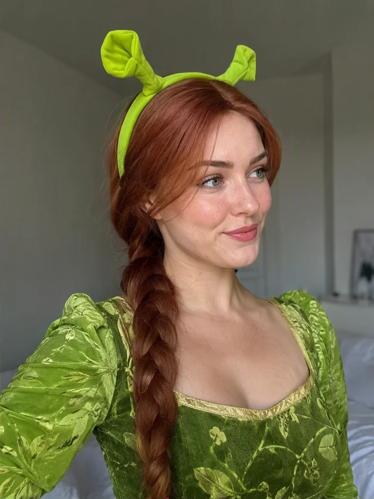 REEWES Reddish Brown Long Braid Wig Sherk  Fiona Costume Wig Synthetic Wig Halloween Party Anime Cosplay Masquerade Adult