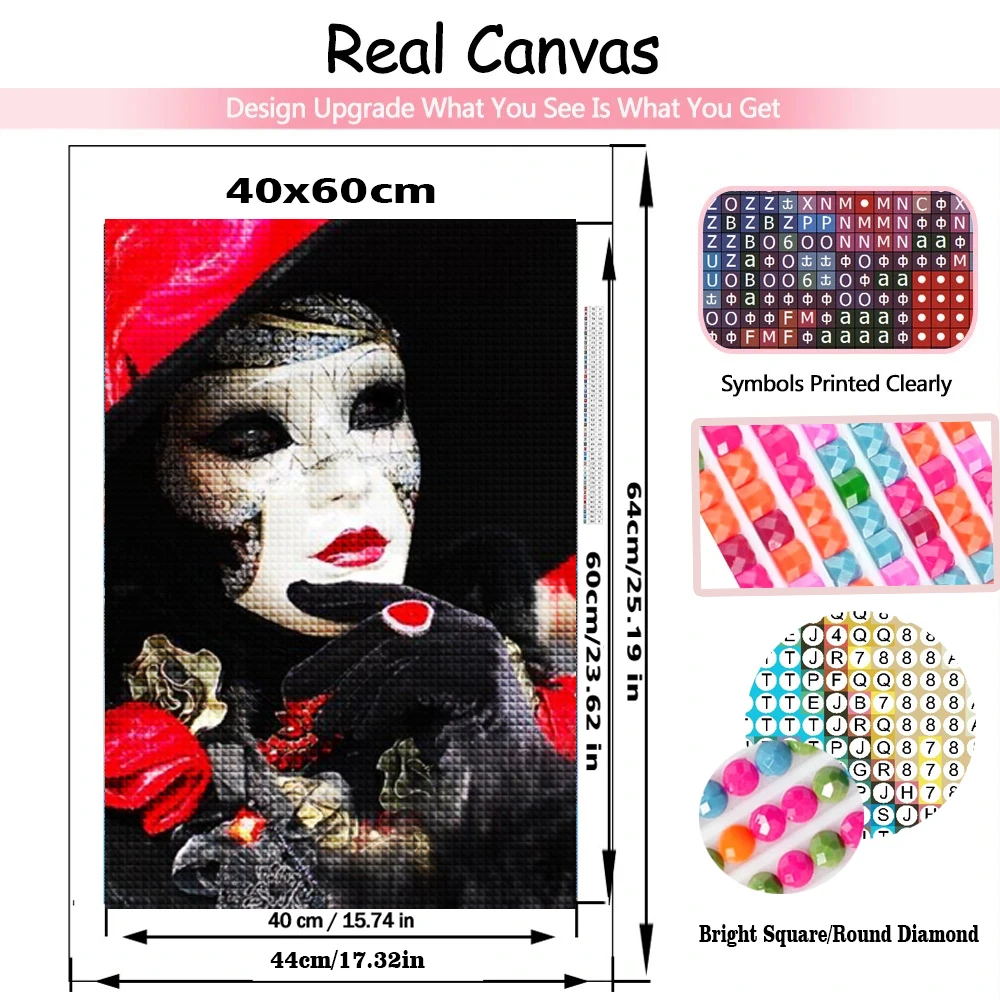 Mardi Gras Mask Beautiful Woman Feathers Diamond Painting Kit Diamond Art Full Drill Mosaic Embroidery Cross Stitch