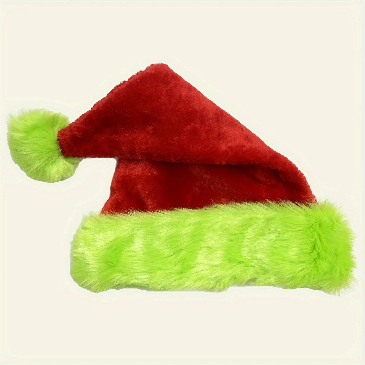 Fluorescent Green Edge Red Santa Hat Plush Double Insulation Soft Material Christmas Party Holiday Decorative Hat - view 3