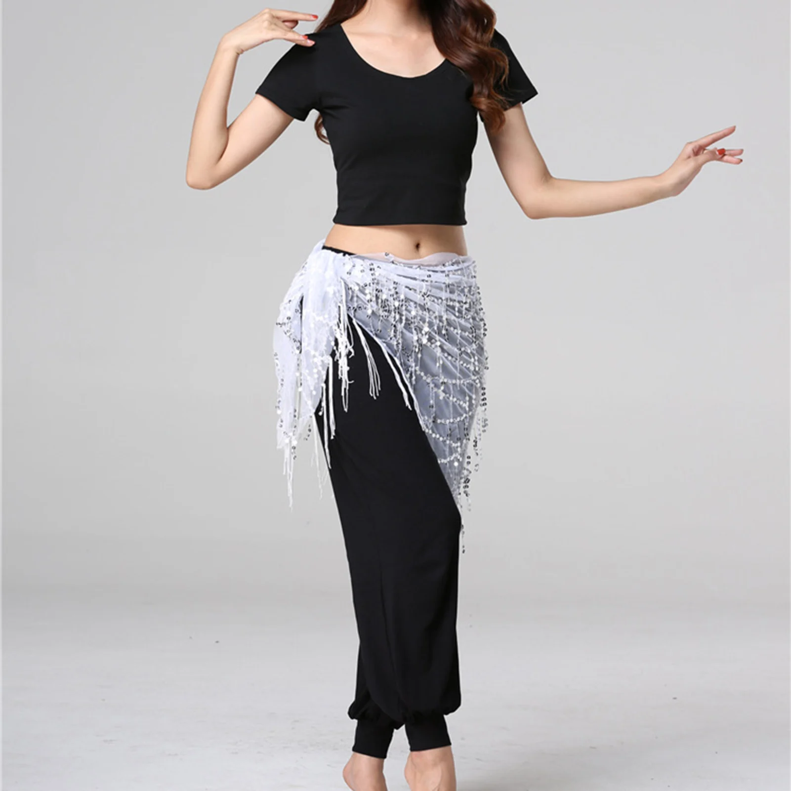 Fashion  Hip Scarf with Tassels Sequins Sexy  Triangle Belt Skirt for Latin Yoga Class