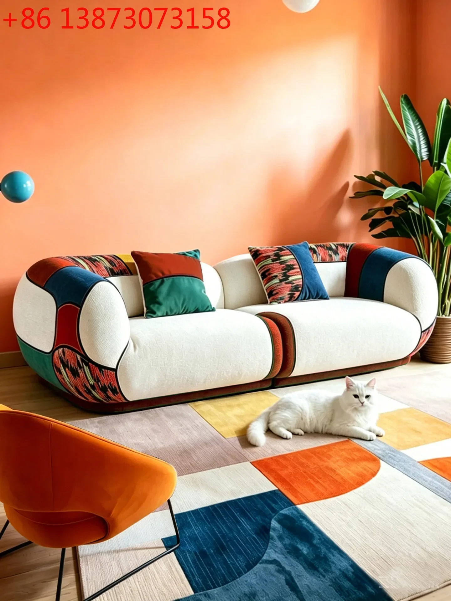 Dopamine color scheme creative color matching vacuum compression sofa, designer small apartment living room fabric sofa