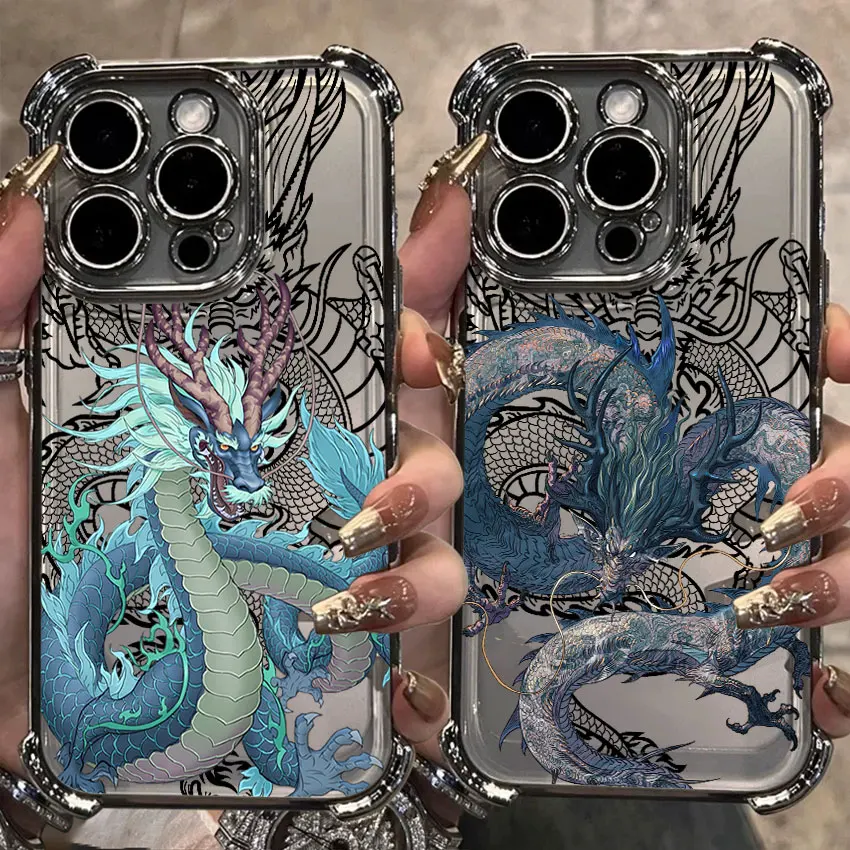 

God Dragon Cyan Case For Samsung Galaxy A56 A55 A54 A52 A53 5G A36 A34 A35 A33 A50 A73 A26 A25 A16 A06 Clear Silver Phone Cover