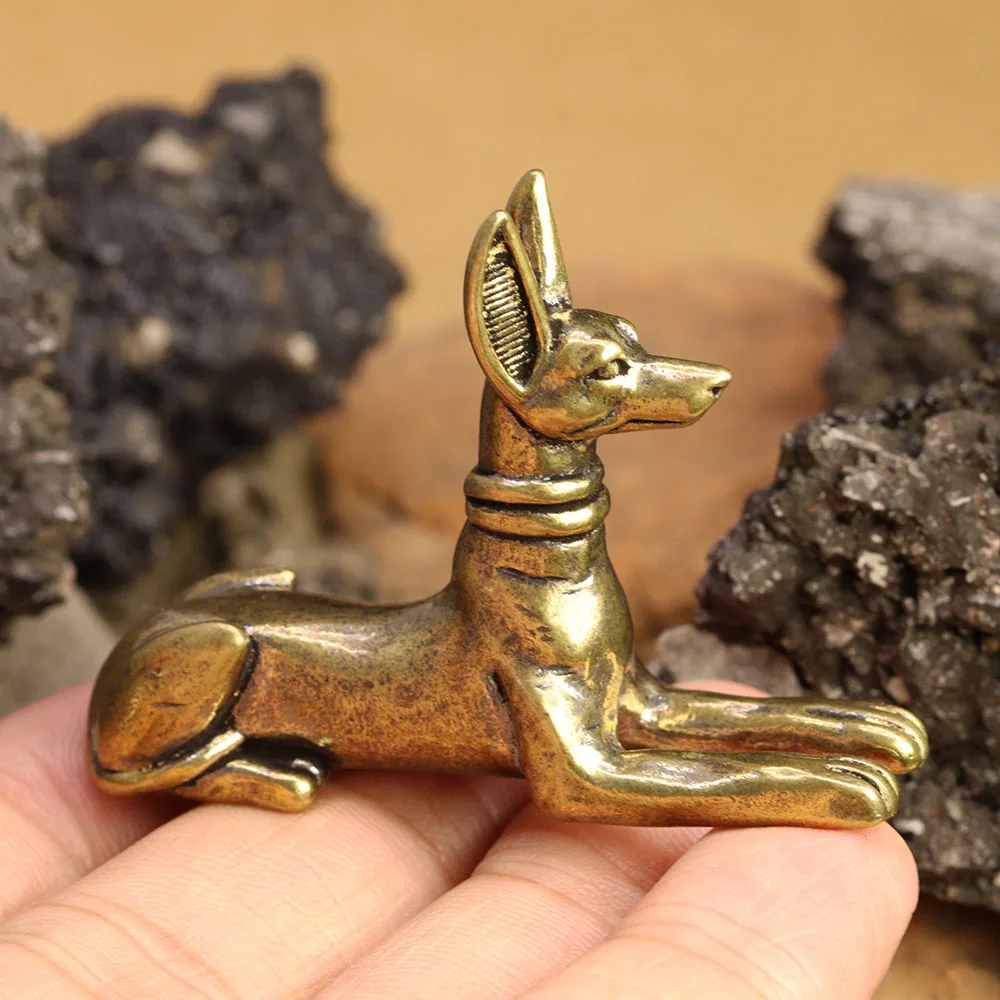 Brass Egyptian Pharaoh Doberman Statue Figurines Retro Handmade Copper Animal Dog Desktop Ornaments Home Decoration Crafts Pets
