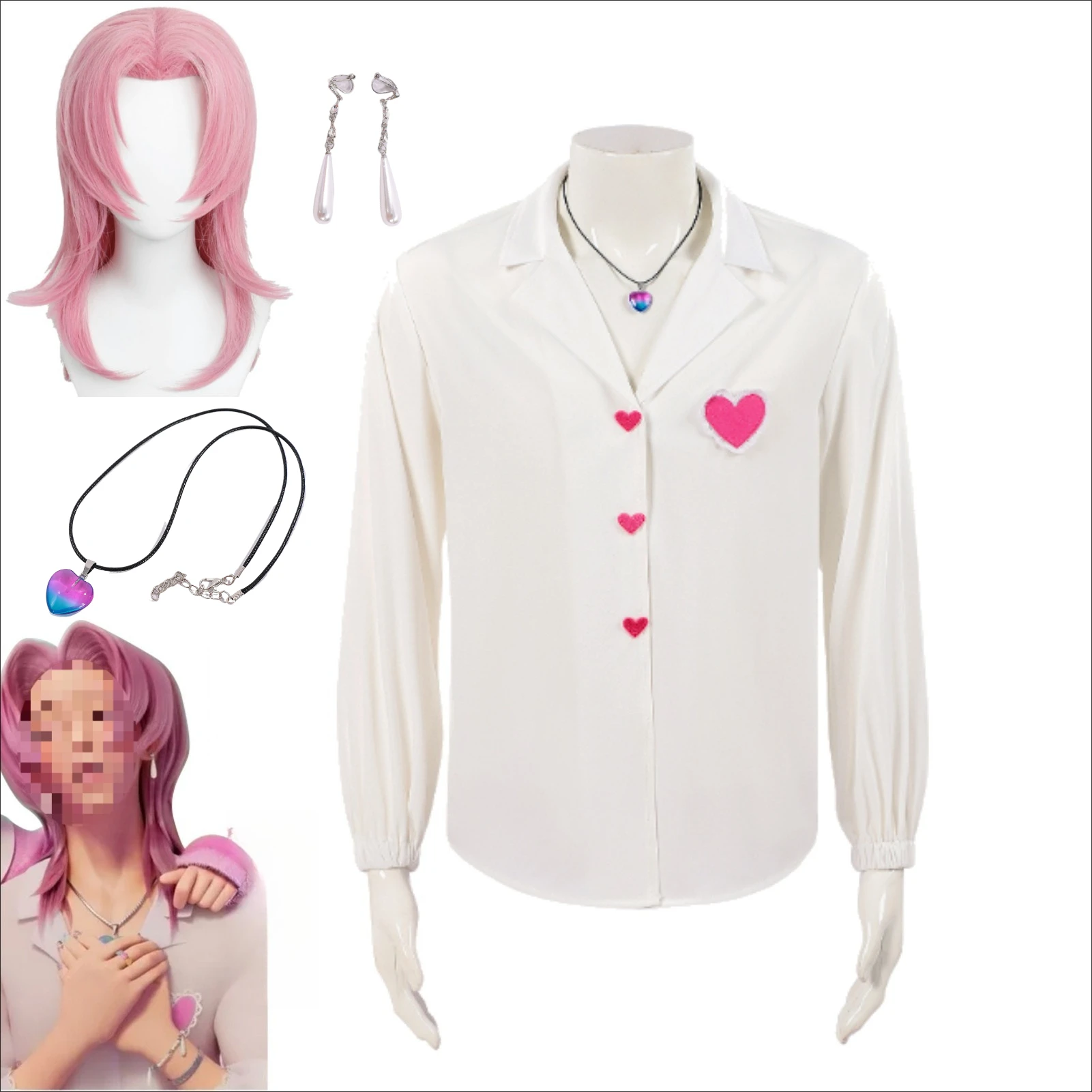 

KPOP Anime Movies Saja Boys Boys Soda Pop Group Romance Cosplay Costume Shirt Top Necklace Wig Man Woman Halloween Suit