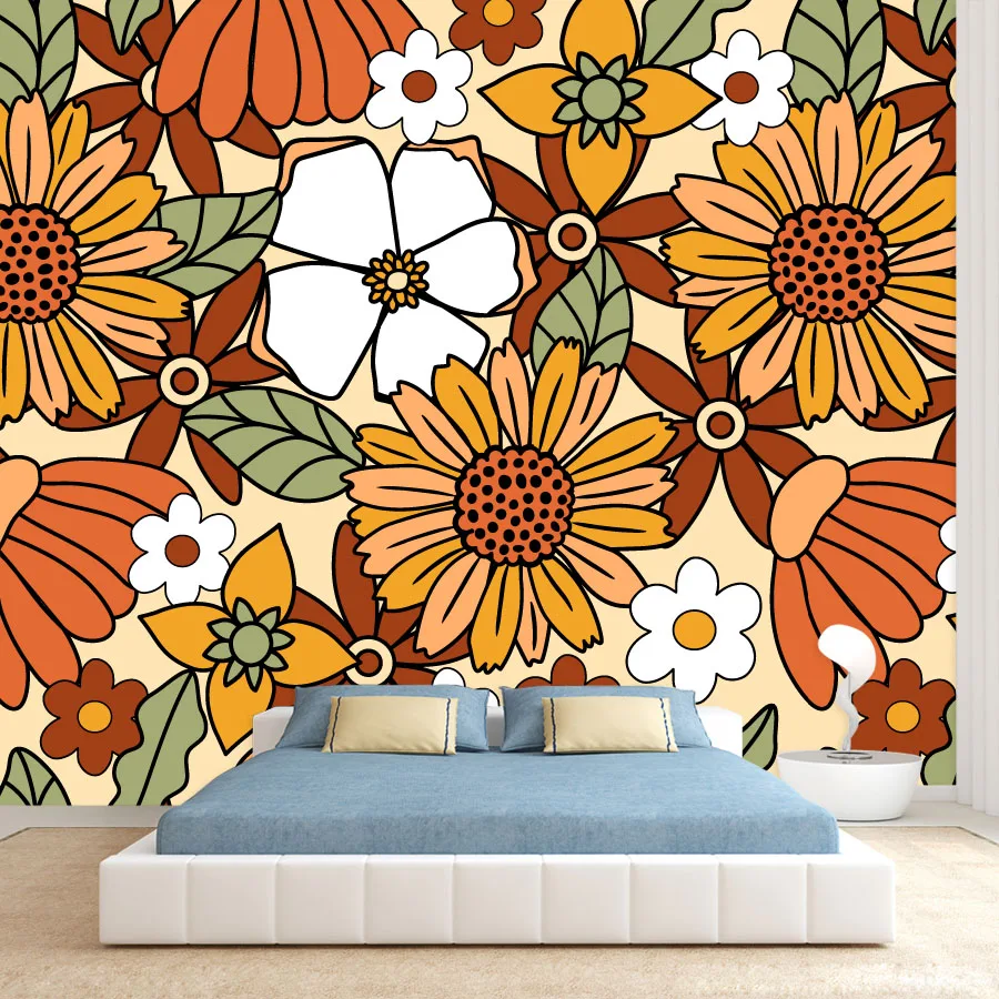 16+ Custom Wall Art Papers Home Decor Peel n Stick Wallpaper for Living Room Decoration Botanical Nature Sun Flowers Mural