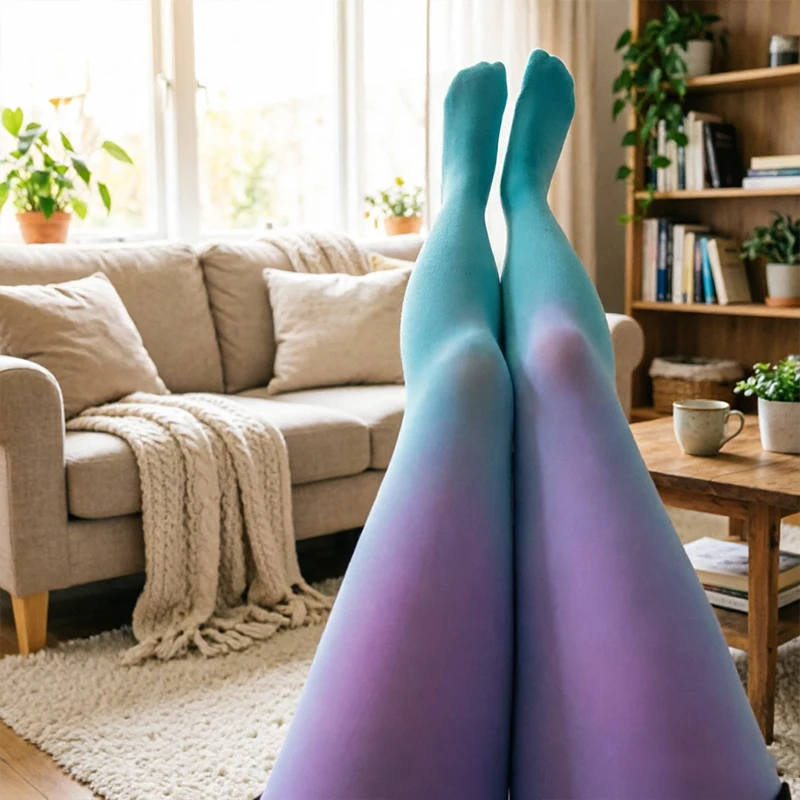 

Spring Autumn Double-Layer Velvet Pantyhose Color-Block Unique Two-Tone Transparent High-Elasticity Tights for Women