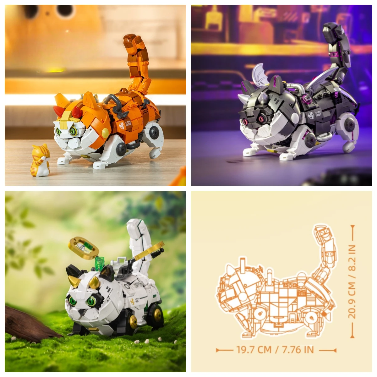

MOC Mechanical Mecha Cute Animal Cat Building Blocks Set Movable Joints Cyber Cat Ornament Toys Children Birthday Holiday Gifts