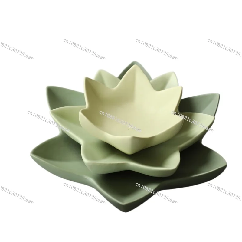 2025 Modern Creative Living Room Decoration Snack Storage Tray Candlestick Decoration Green Lotus Ceramic Fruit Plate