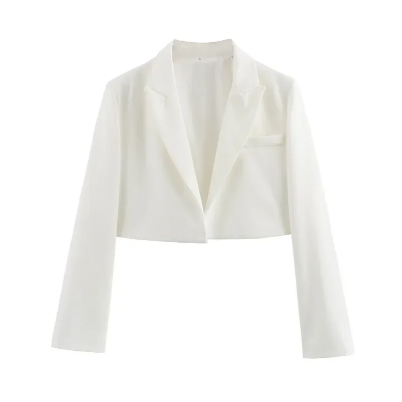 Blazer de sastrería para mujer, Chaqueta corta blanca con cuello en V, Tops de manga larga, ropa de oficina, traje profesional, Moda de Primavera y verano, 2024