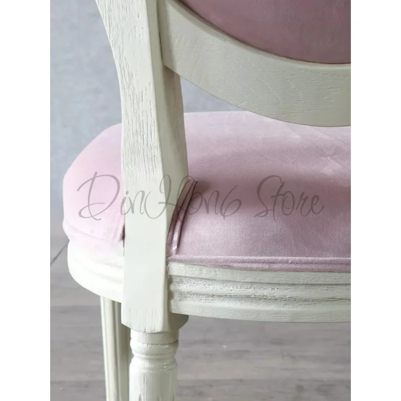 Princess style study chair nail salon makeup chair Mediterranean retro solid wood dining chair