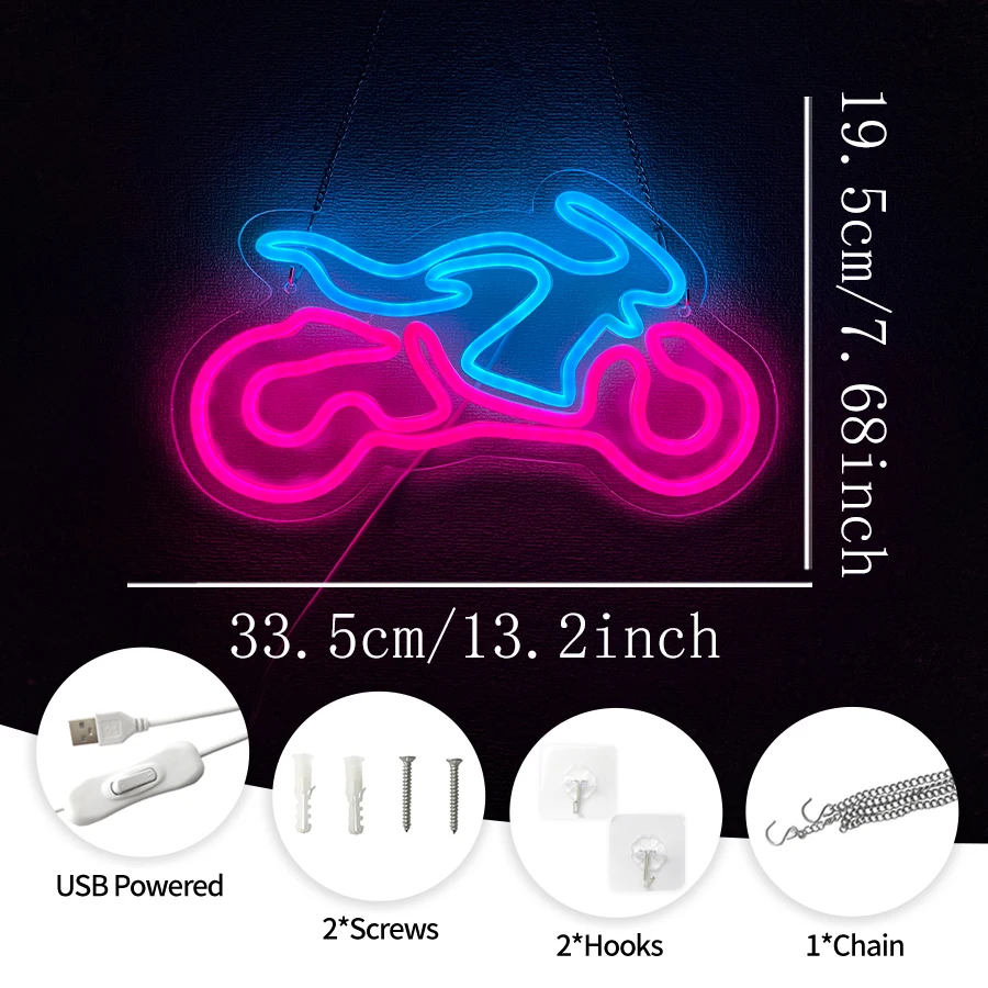 Motorcycle Neon Sign for Wall Decor,LED Lights Signs for Garage Decorative,USB Neon for Bedroom,Game Room,Cave Man,Repair Shop