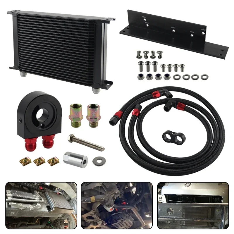 Oil Cooler 25 Row AN10 Bolt On Kit Fits for Nissan Fairlady 350Z Z33 03-08 3.5L/370Z Z34 09-17 3.7L VQ35 VQ37 Black / Silver