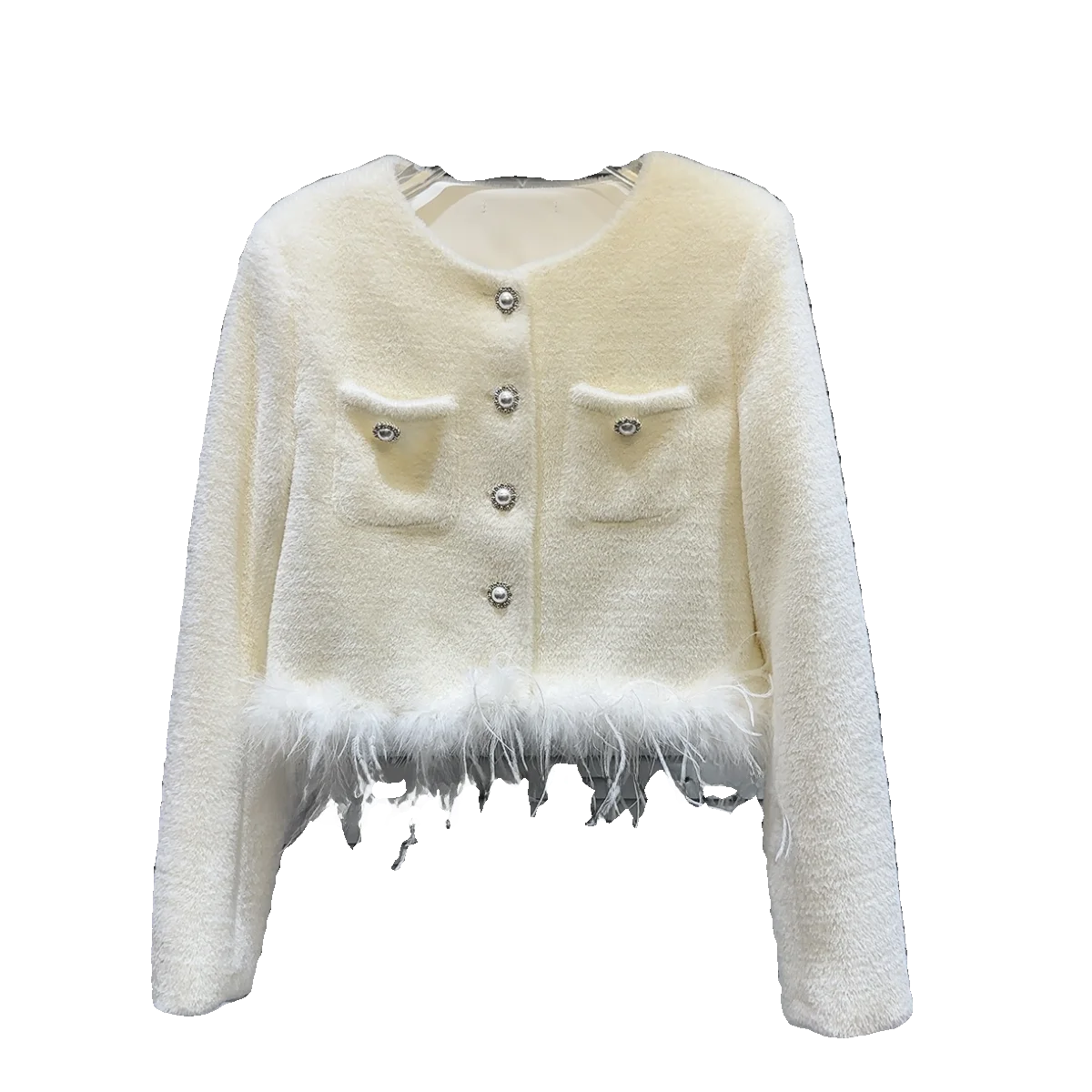 Winter 2025 ort Cotton Blend Velvet Outerwear with Fur Trim Ele Ladylike  Sle round Ne Thiened Straight Cut