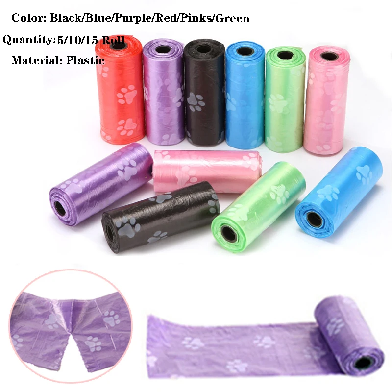 Pet Poop Bags Disposable Dog Waste Bags, Bulk Poop Bags Dispenser Bags with Paw Prints 5/10/15 Roll