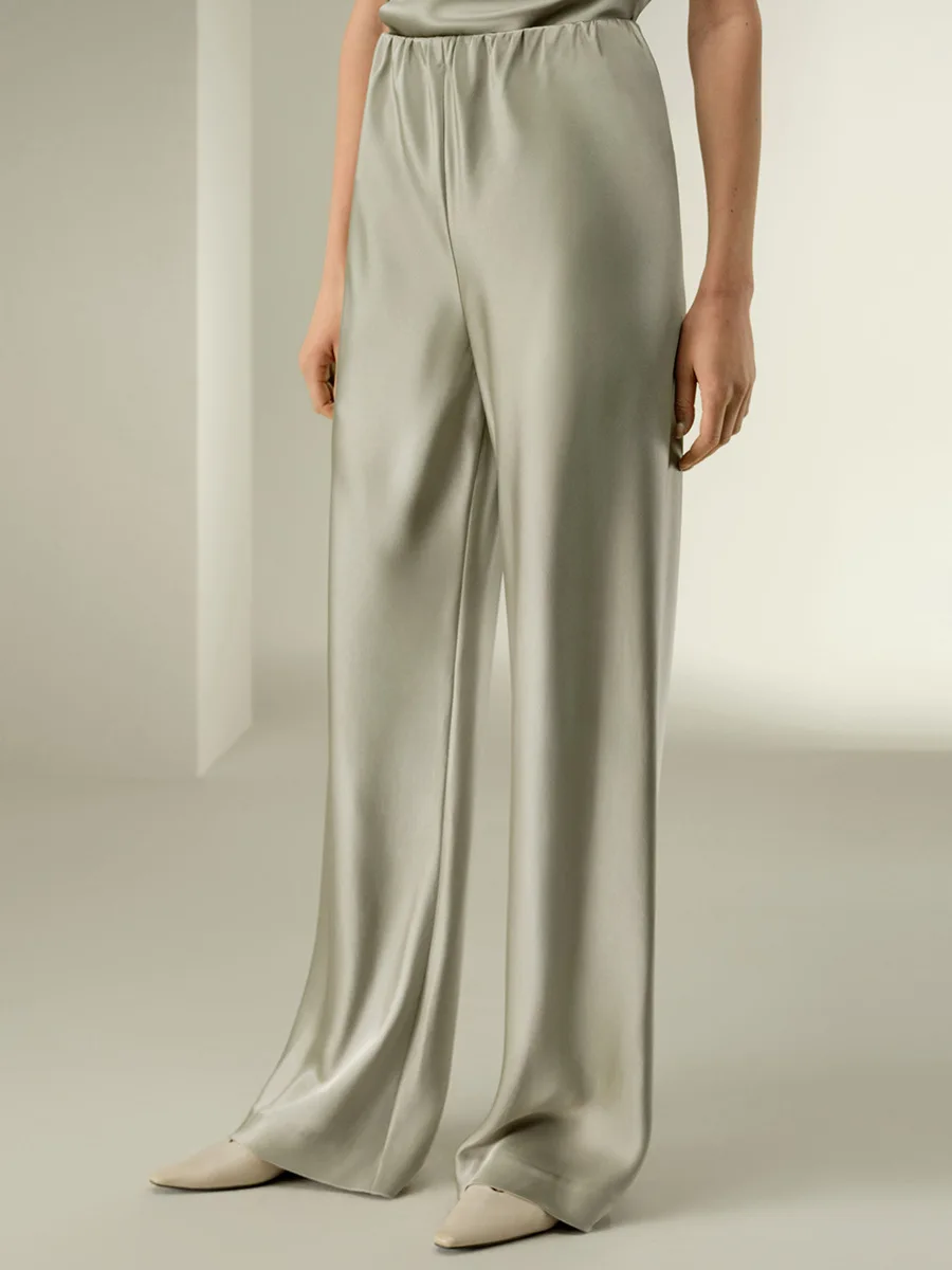 Bornladies Damen 2026 Frühjahr/Sommer Neue Einfarbige Satinhose Modische Bequeme Satin-Hose mit Mittelhohem Bund und Geradem Bein für den Alltag – Detail 10
