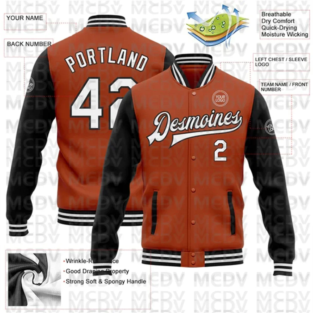 Custom Texas Orange White-Black Bomber Full-Snap Varsity Letterman Two Tone Jacket