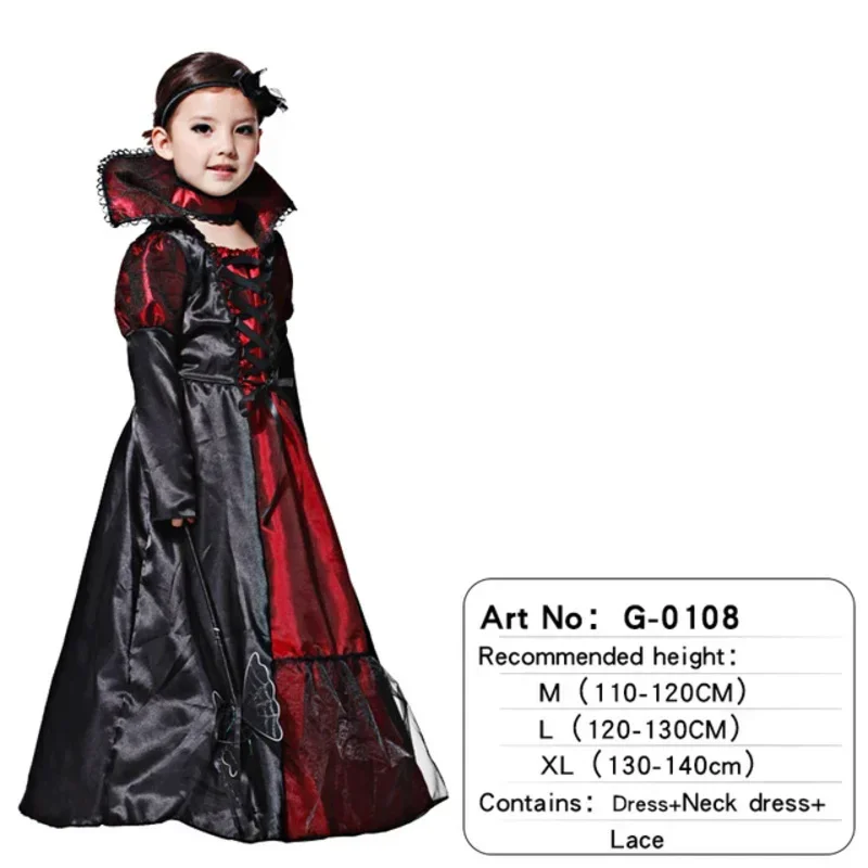 Disfraz de vampiro para niños, disfraz de vampiro de Drácula para niñas, Purim, fiesta de Halloween, vestido de fantasía MN3