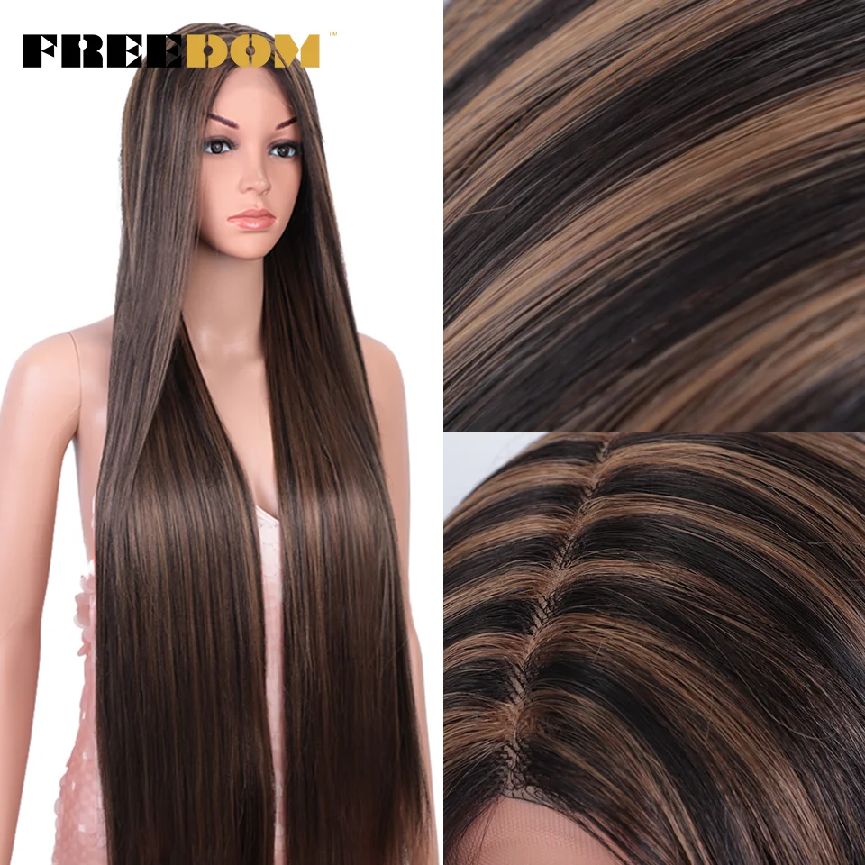 FREEDOM-Peluca de cabello sintético para mujeres negras, cabellera de 38 pulgadas con malla frontal, color ombré, rosa, rojo, jengibre, azul y blanco