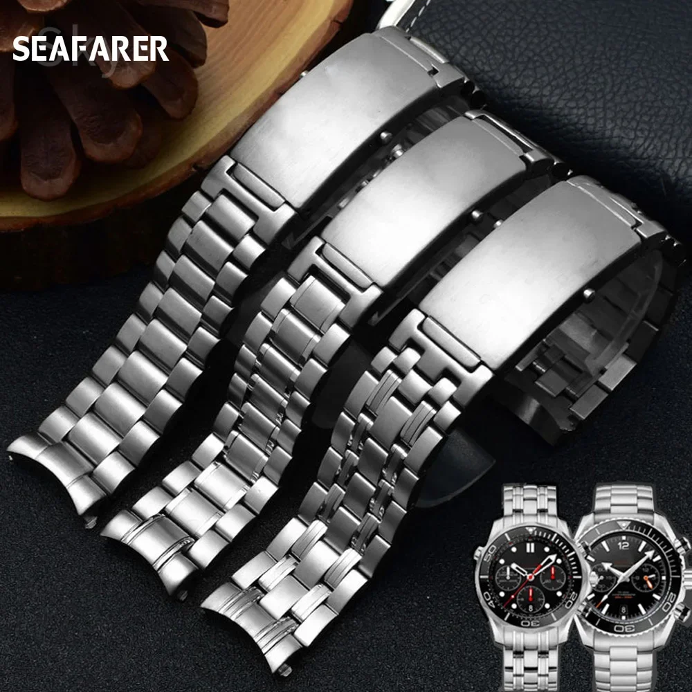 Top Quality 18mm 20mm 22mm Silver 316L Stainless Steel Watch Band For Omega Strap Seamaster Speedmaster Planet Ocean Watchband