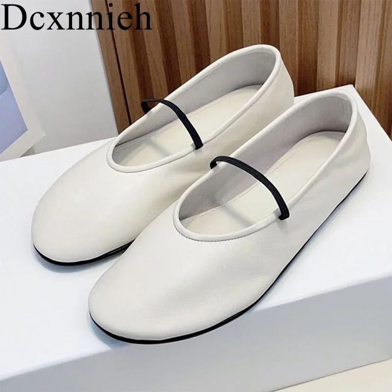 

Genuine Leather Solid Color Elastic Band Flat Shoes Simple Versatile Single Shoes Spring Autumn Comfortable Ballet Dance Shoes