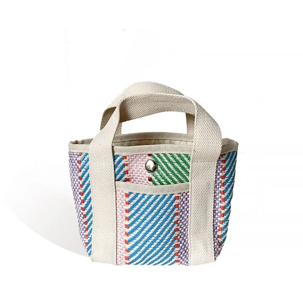 

Practical Stripe Weave Handbag Small Cloth Bag Large Capacity Tote Bag Picnic Storage Bag Fashion Lunch Bag Men
