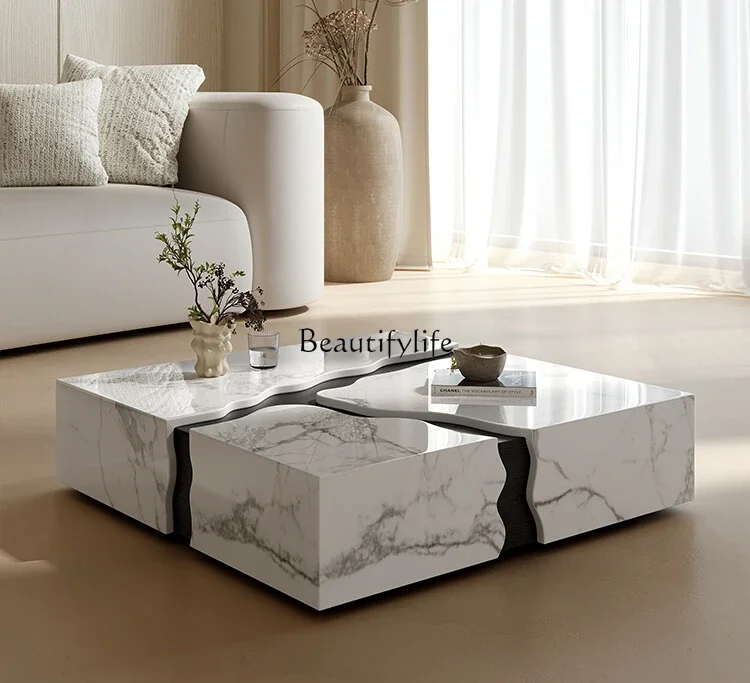 

XX39Italian high-end marble coffee table light luxury square minimalist fashion luxury stone coffee table
