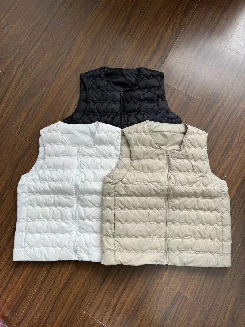 2025 Herfst Winter Nieuwe Dames Lichtgewicht Witte Eend Fleece Vest Slim-fit Warm Elegant Woon-werkverkeer All-match Damesblouse