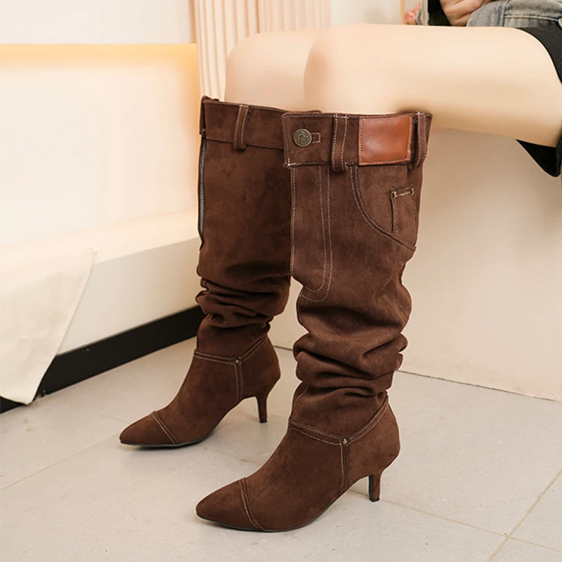 

Designer Over The Knee Women Boots Pointed Toe Heeled Shoes 2025 Winter Sexy Party Pumps Chelsea High Boots Snow Mujer Zapatos