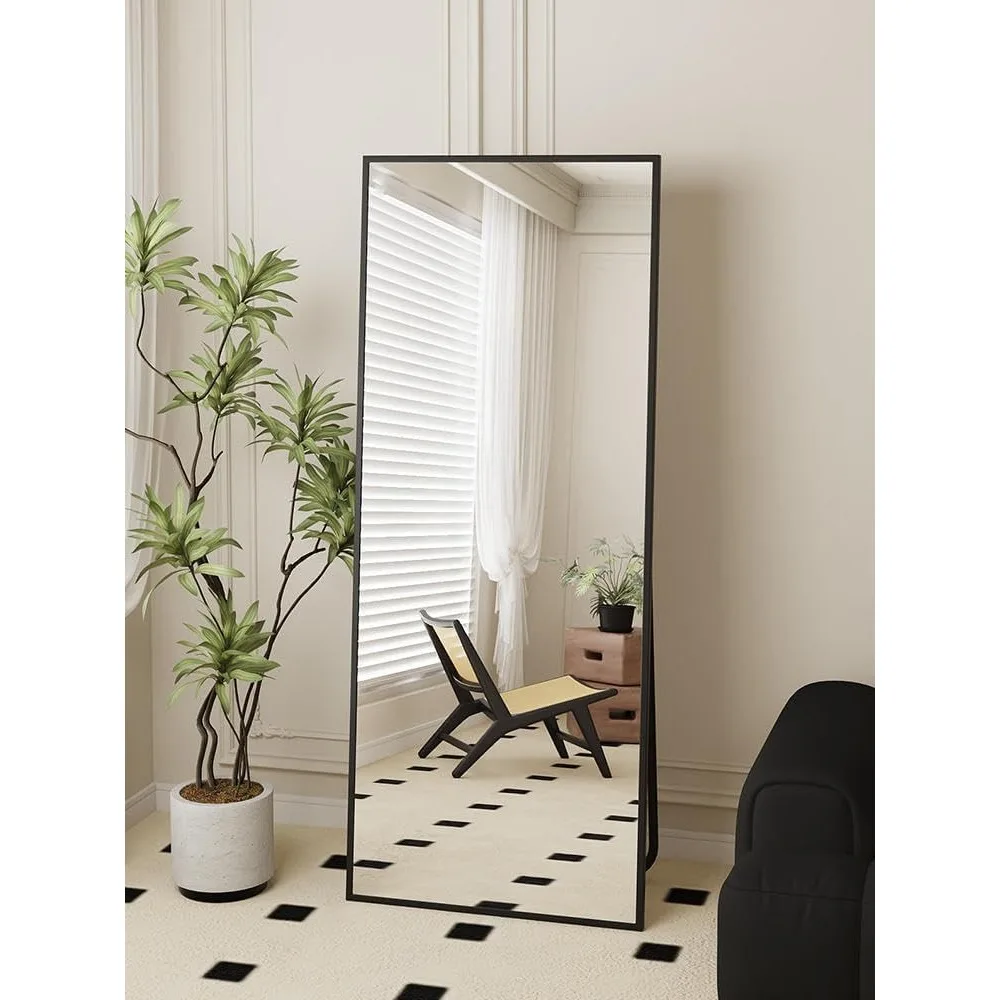 Full-Length Wall Mirror with Stand, 64 x 21, Black, Ideal for Bedrooms and Dressing Rooms, Leaning or Hanging Option