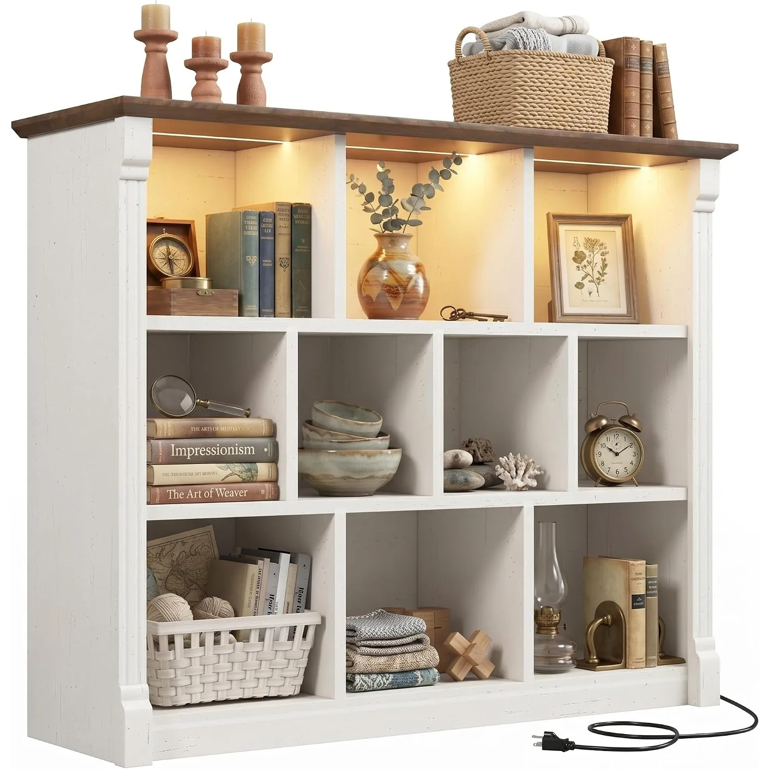 10 Cube Storage Organizer, Bookcases with LED Lighting, White