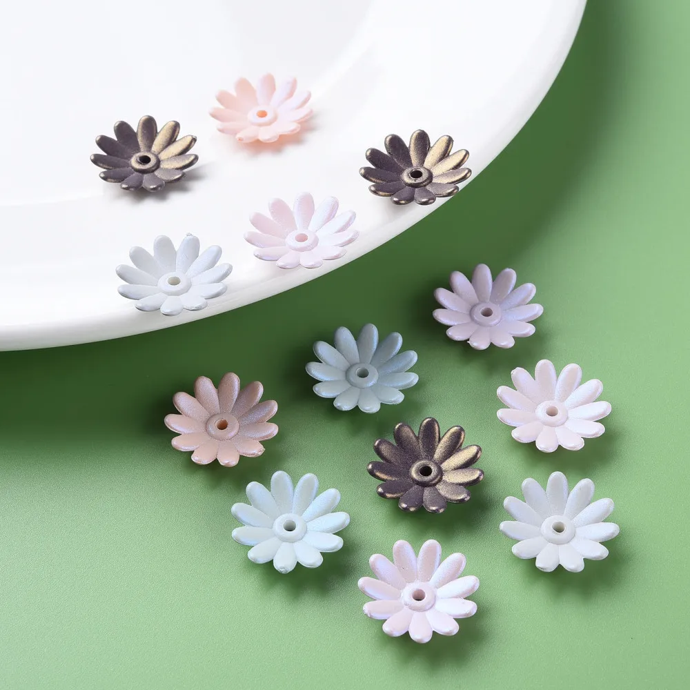 about 1450pcs/500g 6-Petal Flower Bead Caps Mix Color Spray Painted Acrylic End Caps for jewelry making  bracelet necklace decor