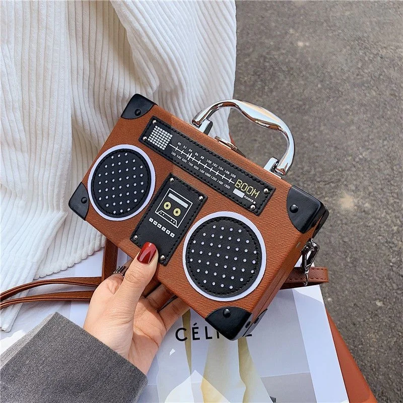 3 Color Vintage Versatile Creative Radio Unisex Satchel Metal Punk Shoulder Bag Nostalgia Small Square Bag for women men grils