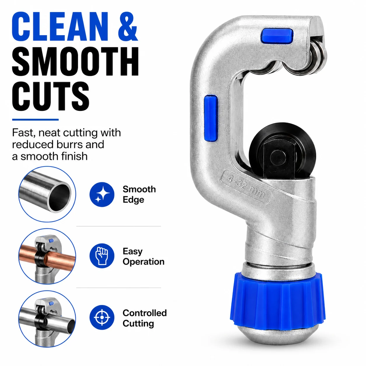 4-32mm HVAC Tube Cutter Bearing Type, Precision Copper Pipe Cutting Tool for Refrigeration Plumbing Installation Repair
