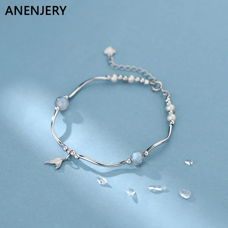 ANENJERY-Moonstone حورية البحر ذيل سوار للنساء ، Ins تصميم المتخصصة ، أصدقاء الإناث ، تقليد اللؤلؤ سوار ، والاكسسوارات ، وتجارة الجملة