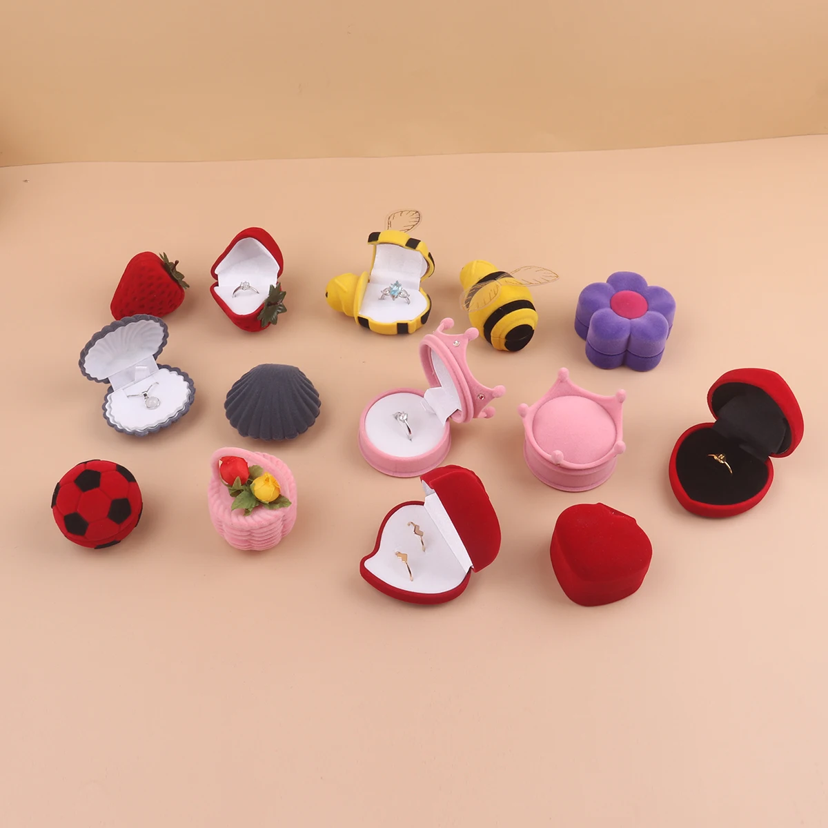 1Pcs Velvet Jewelry Box Organizer Cute Animal Wedding Ring Box Fruit Storage Case Earring Necklace Display Packaging Gift