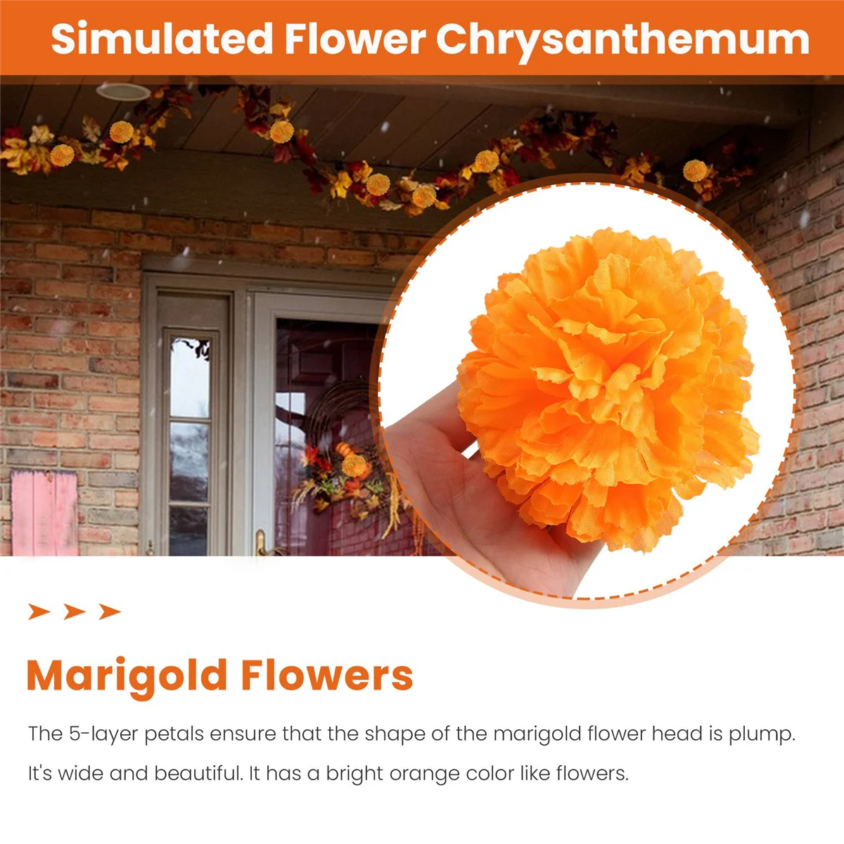 Flores artificiales de caléndula para el Día de los muertos, 50 piezas, 3,9 pulgadas
