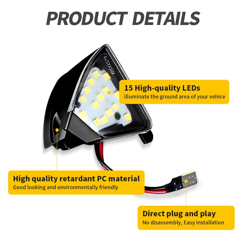 2Pcs OEM# 3C0945292 Canbus No Error LED Side Mirror Light Under Puddle Lamp for Golf 5 Skoda Superb B5 VW Sharan Passat B6 CC