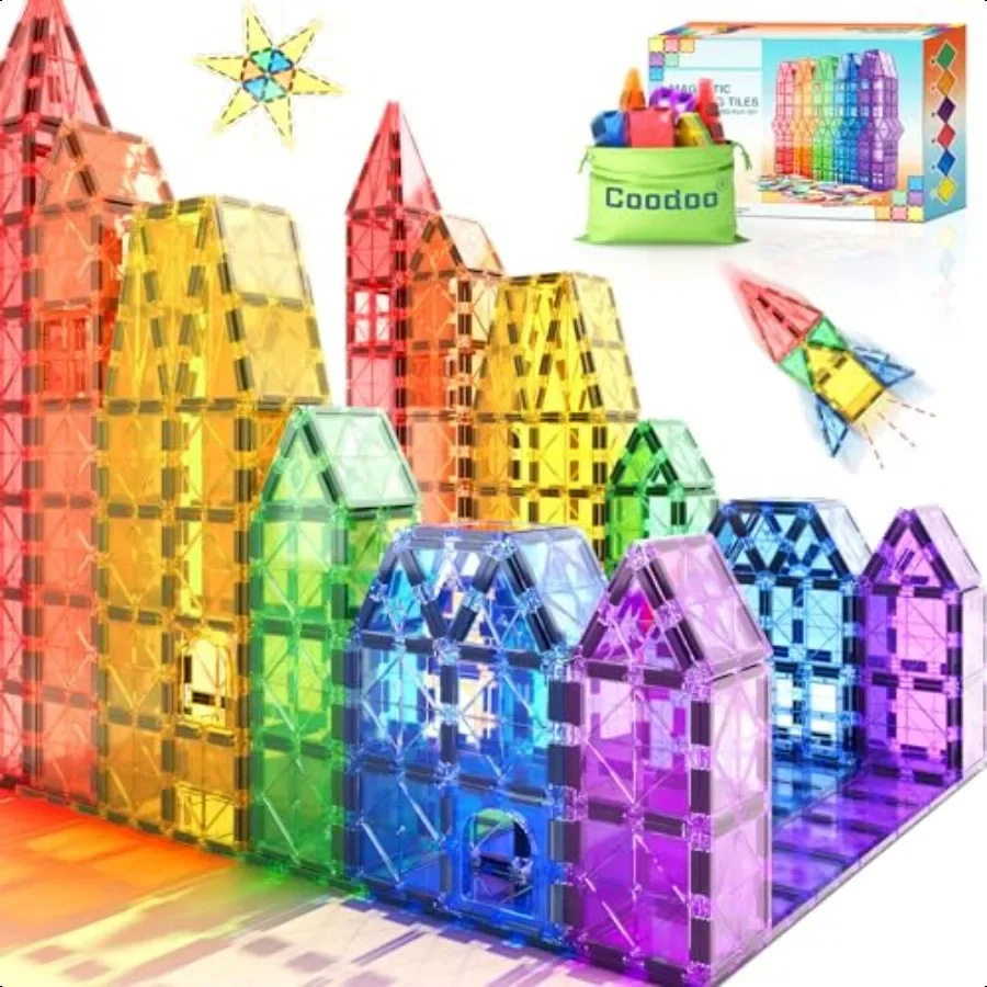 

Magnetic Tiles Toys STEM Magnet Toy for Toddler Magnetic Blocks Building Preschool Learning Sensory Montori Toys for 3+ Year Ol
