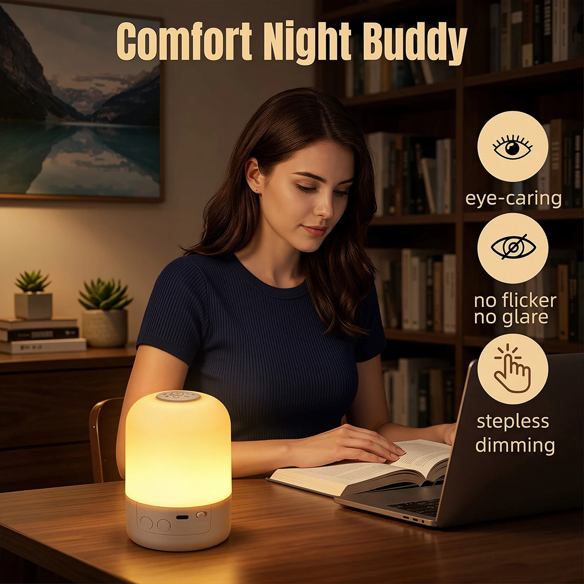 Rechargeable Touch Night Light 3Color Dimmable Desktop Lamp Bedroom Bedside Decor Touch LED Reading Table Lamp for Sleeping Work