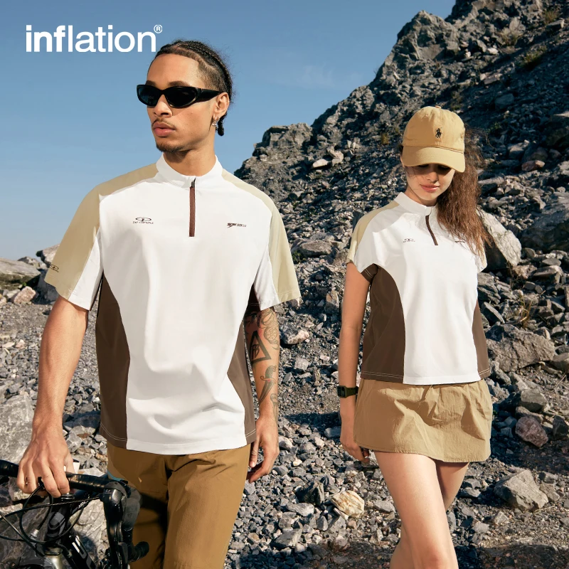 INFLATION Unisex Cycling Zip T-Shirt  Cool-Touch Breathable Short Sleeves Outdoor Sports Tee